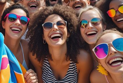 Canadians enjoying leisure and socializing in with promotional summer swag in Vancouver, Canada.