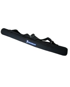 black neoprene tube cooler with blue and white logo