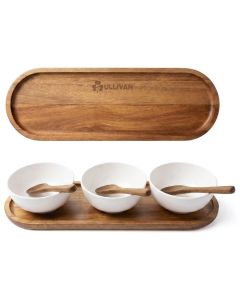 Sullivan Melamine Bowl Set with Acacia Wood Holder