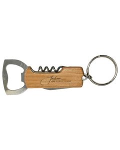 Wood Bottle Opener Keychain & Corkscrew