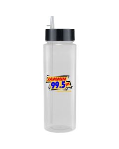 32oz clear with black lid bottle with full colour logo