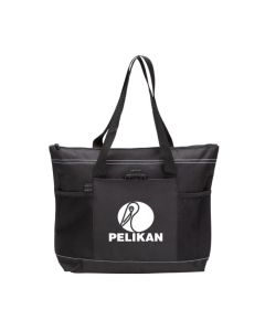 An Aloha custom logo tote. The bag is black and made from polyester with a white print on the front.