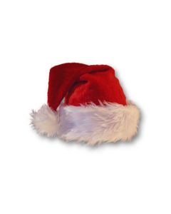 A red and white plush, blank Santa hat