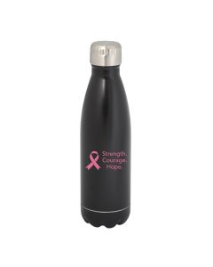 700mL stainless steel water bottle with black body and a pink logo