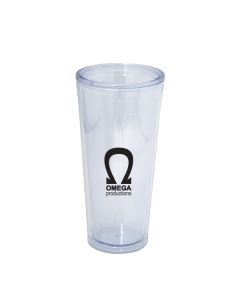 clear double walled 709mL acrylic tumbler with a black logo