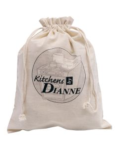 natural coloured cotton shoe bag with black logo