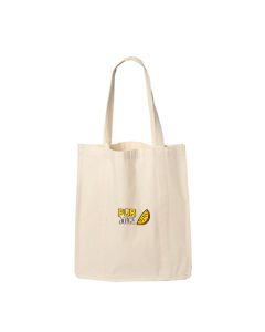 A natural colour custom logo cotton tote bag. There is a full colour logo on the front side.