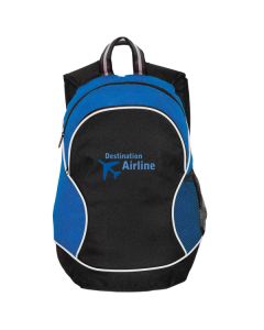 royal blue and black backpack with blue logo