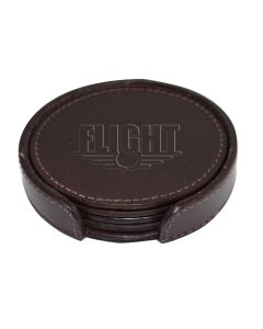 Stitched Round Leather Coaster Set