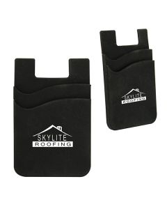 black silicone double phone wallet with a white logo