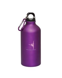 500mL purple aluminum bottle with black lid purple and silver carabiner and a pink logo
