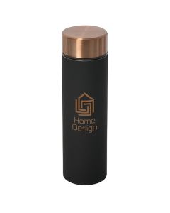 500mL black cylinder shaped water bottle with a copper lid and logo