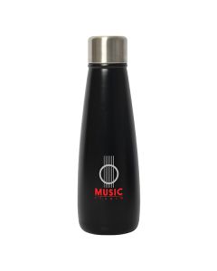 500mL black bottle with silver lid and a full colour logo
