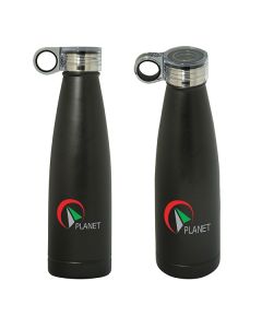 two images of 750mL black bottles one angled and one upright and both with full colour logo