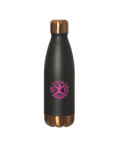 500mL black bottle with copper accent and lid and a pink logo