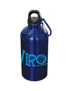 metallic royal blue stainless steel water bottle with carabiner and blue logo