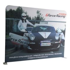 Custom 10ft straight media wall with full colour branding for an event.