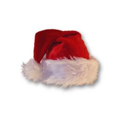 A red and white plush, blank Santa hat