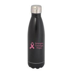 700mL stainless steel water bottle with black body and a pink logo