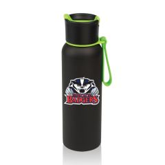 25oz black bottle with lime green accent and full colour  logo