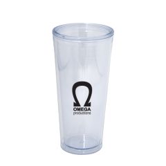 clear double walled 709mL acrylic tumbler with a black logo