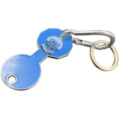 full colour printed double ended shopping cart token with carabiner and split ring front view