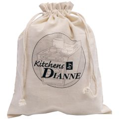 natural coloured cotton shoe bag with black logo