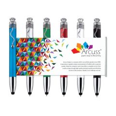six different coloured banner pens partially covered by open banner