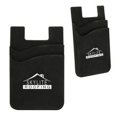 black silicone double phone wallet with a white logo