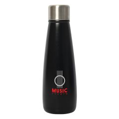 500mL black bottle with silver lid and a full colour logo
