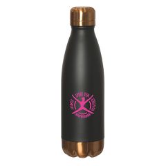 500mL black bottle with copper accent and lid and a pink logo