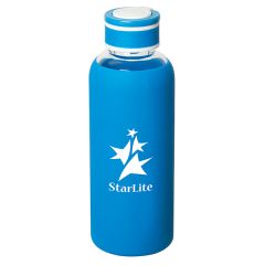 520mL royal blue and clear glass borosilicate water bottle with white llogo