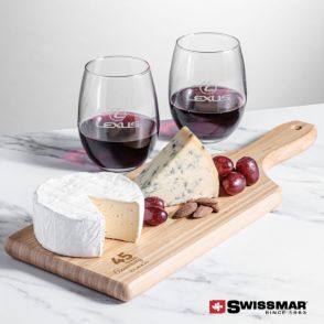 Bamboo Board & 2 Stanford Stemless Wine Glasses