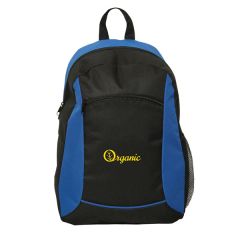 royal blue and black backpack with yellow logo