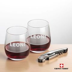 Wine Opener & Crestview Stemless Wine Glass Set