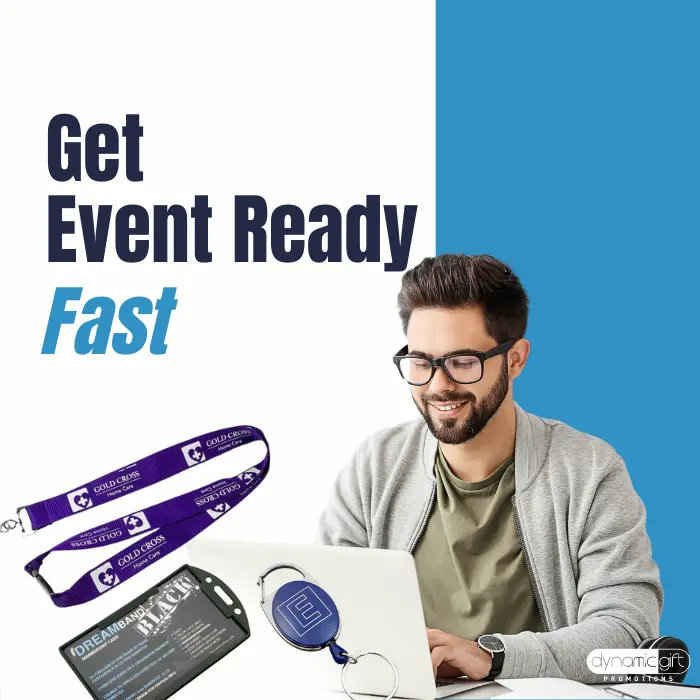 Ordering Lanyards in Canada A man sitting at his desk in Canada ordering custom lanyards and badge holders.