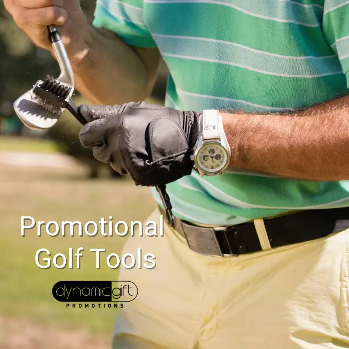 A man cleaning a golf club with a custom branded golf cleaning tool in Ontario, Canada.
