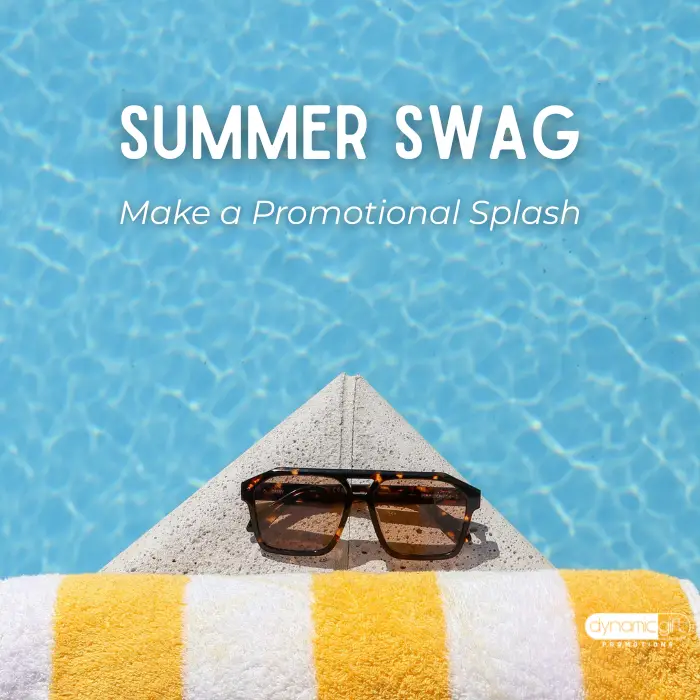 Printed Promo Swag for a Summer Splash Custom logo summer swag in front of a pool in Vancouver.