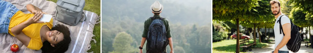 Promotional cooler backpacks used by Canadians outdoors after receiving them for summer marketing and client appreciation rewards.