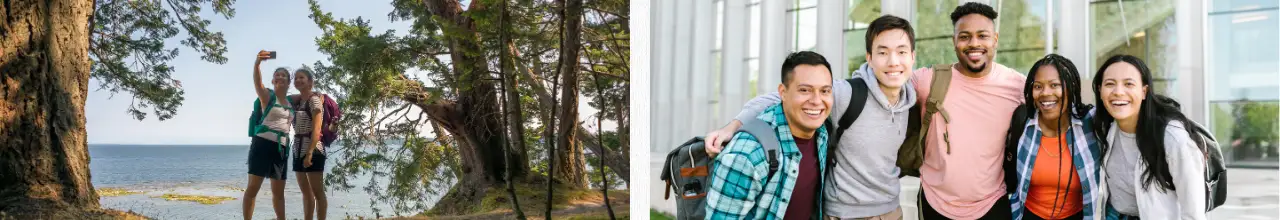 Backpacks are being worn while hiking in Algonquin and on the first day of college orientation in Ontario.