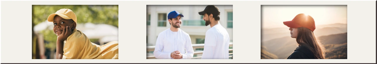 Branded baseball caps worn by youths and adults ready to play sports, go hiking, and enjoy the outdoors all across Canada.