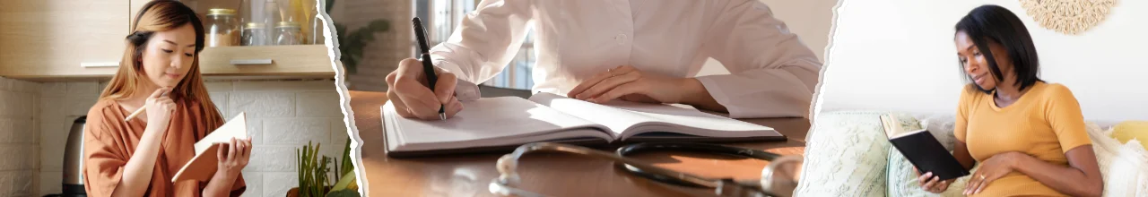 Promotional journals and notebooks in use at home and in the office in Toronto, Canada to aid with organization and study.