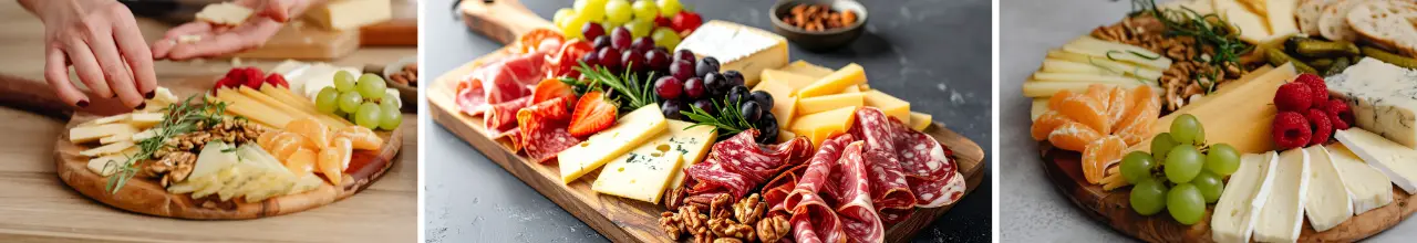 Custom Charcuterie & Cheese Boards with Your Logo as High-Class Gifts Logo charcuterie and cheese boards given as corporate gifts are being used at dinner parties to display snacks.