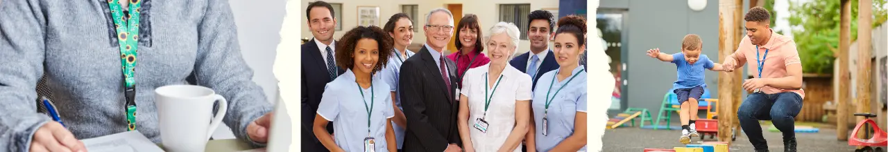 Custom printed lanyards being worn by employees in a hospital administrative role, teachers, and childcare workers Canada-wide.