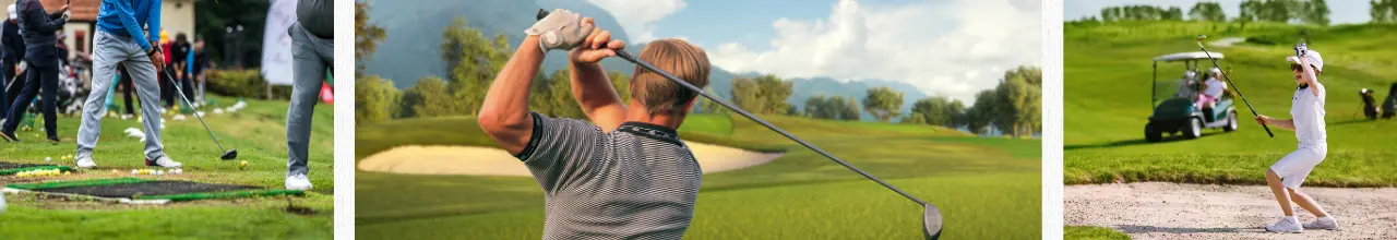 Several Canadians wearing custom golf gear and using printed golf accessories while playing golf at courses in Ontario.