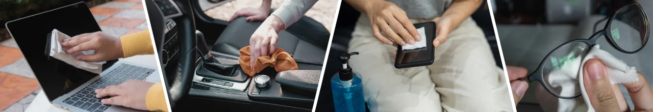 People clean their screens, cars and glasses with custom logo microfibre lens cloths after visiting a trade show.