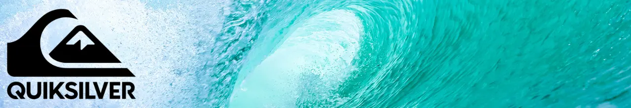 Custom Quiksilver Bottles & Tumblers Branded with Your Logo Quiksilver logo for premium custom branded drinkware in front of a tropical surf wave.