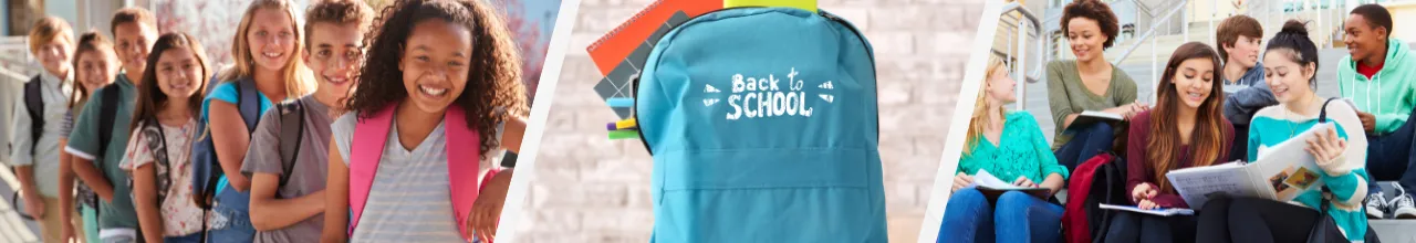 Back to school backpacks on display on a school table, being worn by kids in Ontario and also Lakehead University students during a study session.