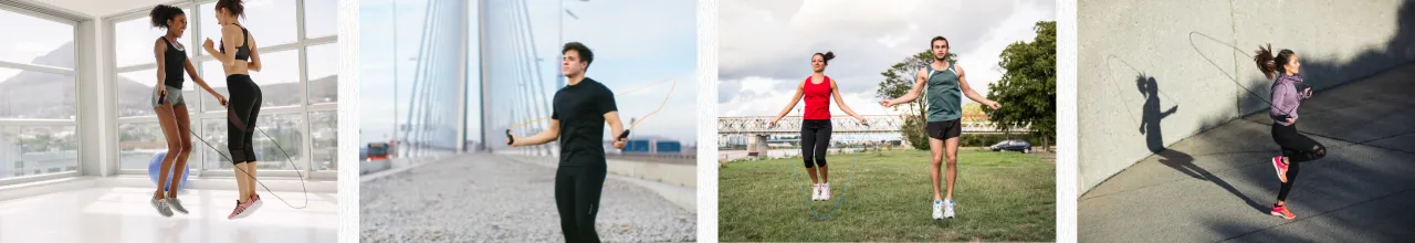 People using promotional skipping ropes in Canada to improve their fitness and stamina as part of their workout routine.