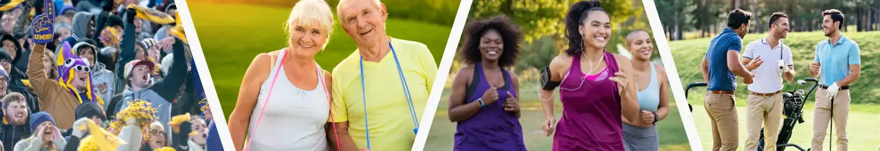 Young and elderly people enjoying sports games, fun runs, and golf all across Canada with their custom sports swag.
